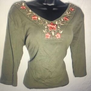 Embroidered Olive Green Women's Top